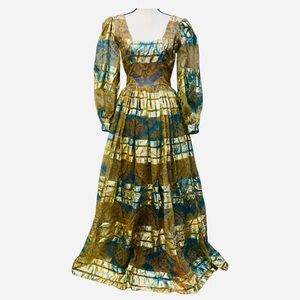 Vintage Elegant Gold and Blue Dress